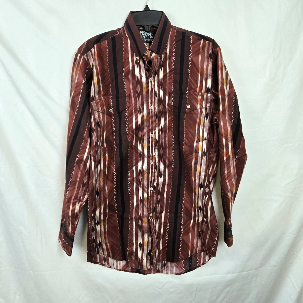Roper Rodeo Blue Men's Brown Western Long Sleeve Cowboy Shirt Medium Vintage